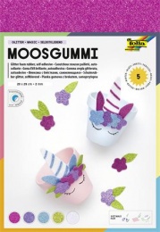Moosgumi, öntapadó, csillámos, 20x29 cm, 5 lap, FOLIA "Magic", 5 különböző szín